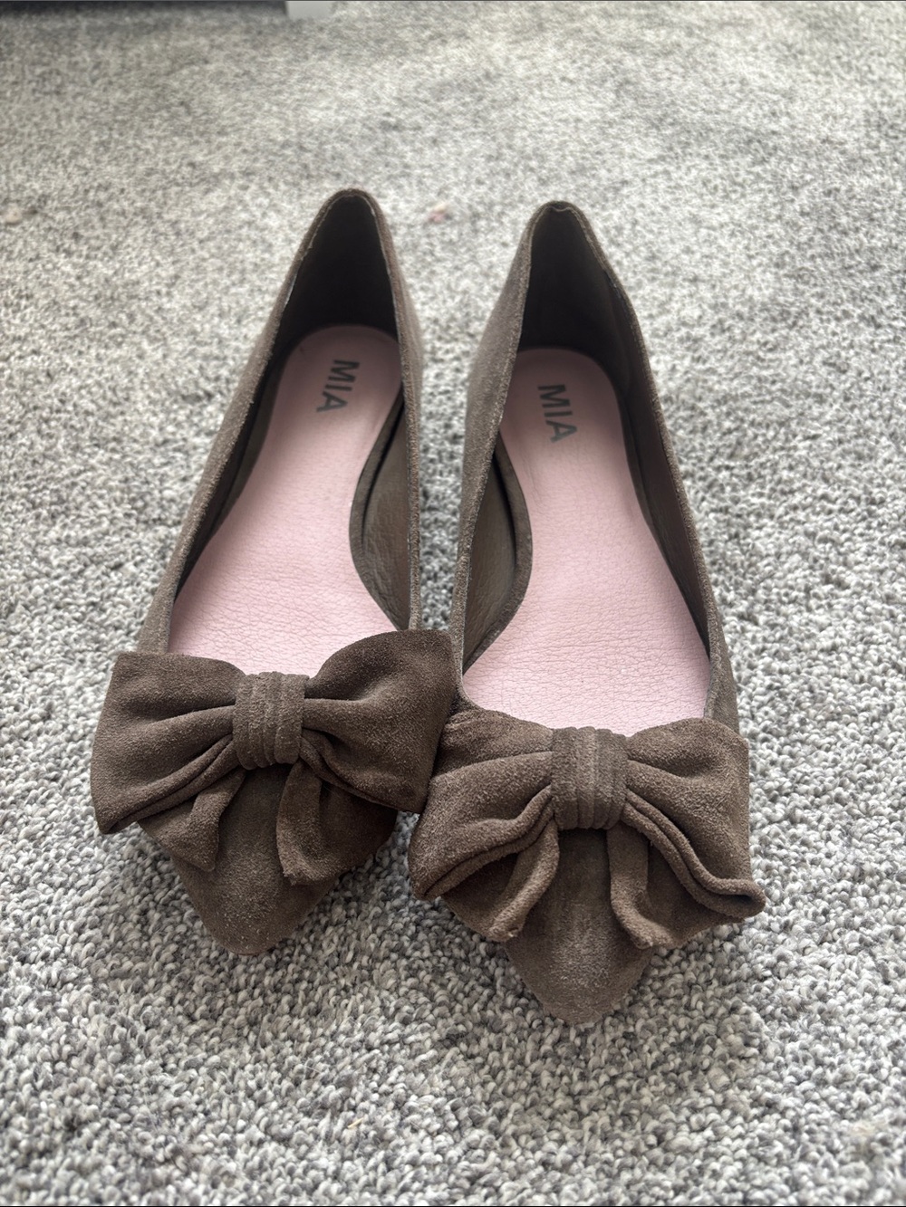 MIA Brown Suede Pointed-Toe Bow Flats